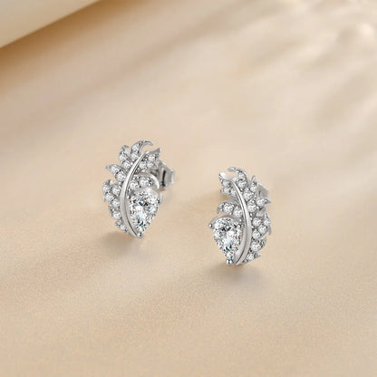 Cubic Zirconia Flower Stud Earrings Rhodium Plated Leaf Earrings Women 925 Silver Small Stud Earrings