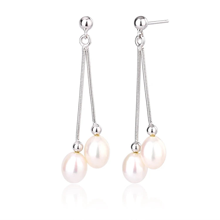 Customized rhodium plated 925 sterling silver luxury jewelry long pearl Dropping earrings for bridal wedding