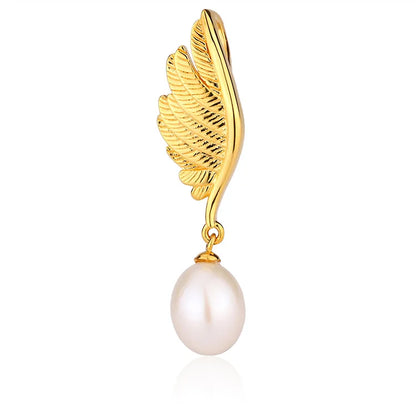 Gold plated wing fresh water pearl 925 pure silver pendant for women