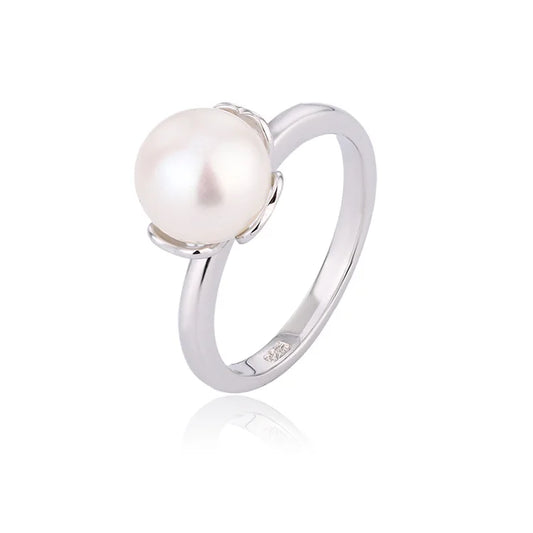 Elegant minimalist style simple design modern real pearl 925 sterling silver wedding engagement ring for women