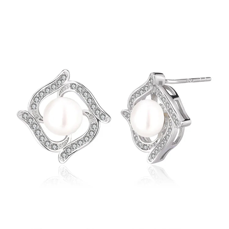 Zircon stone freshwater pearl women earrings 925 sterling silver stud with natural stones