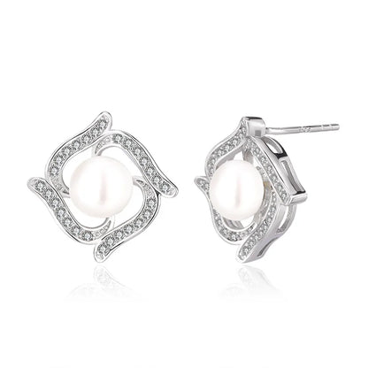 Zircon stone freshwater pearl women earrings 925 sterling silver stud with natural stones