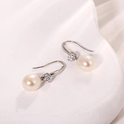 Wholesale High Quality fish hook jewelry freshwater pearl 925 silver earrings rhodium plating solution for women