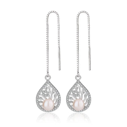 Wholesale personalized jewelry 925 sterling silver zirconia long freshwater pearl drop dangle earrings