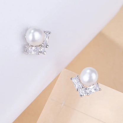 luxury 925 Silver Freshwater pearl earring ladies fashion drop pendant earrings Rhodium Plated  Engagement Women  Stud Earrings