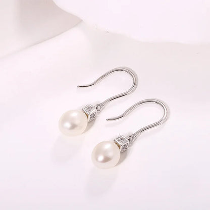 Designer 8mm single fresh water pearls womens simple 925 sterling silver freshwater cultured pearl earrings with stone