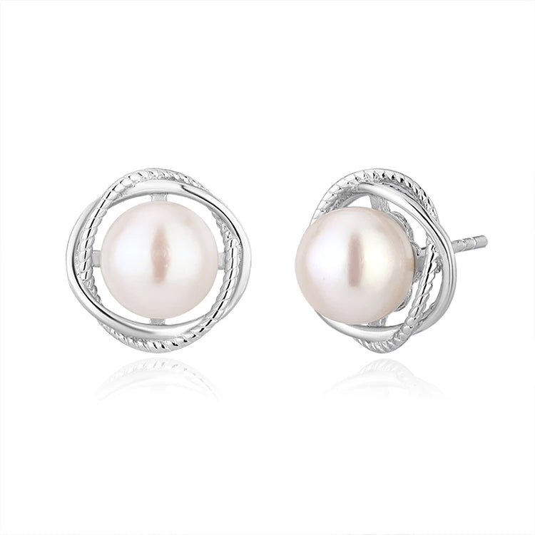 Women fine jewelry 925 sterling silver classy dainty elegant pearl flower earrings