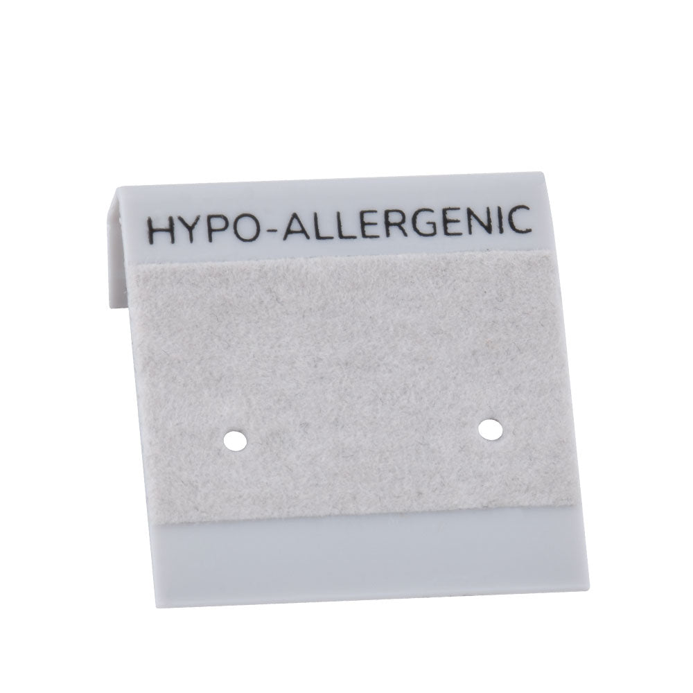 "HYPO-ALLERGENIC" 단어가 적힌 1"*1“ 회색 디스플레이 귀걸이 카드