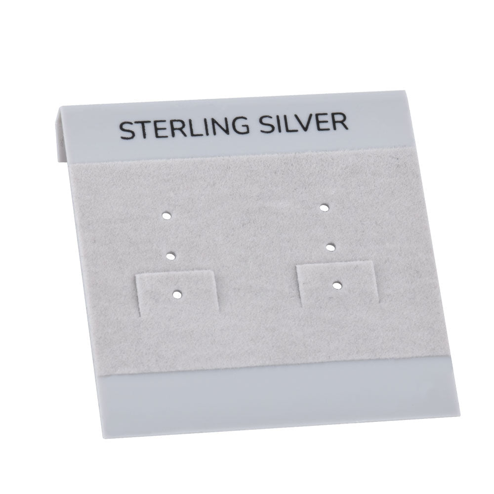 "STERLING SILVER"라는 단어가 적힌 2"*2" 회색 디스플레이 귀걸이 카드