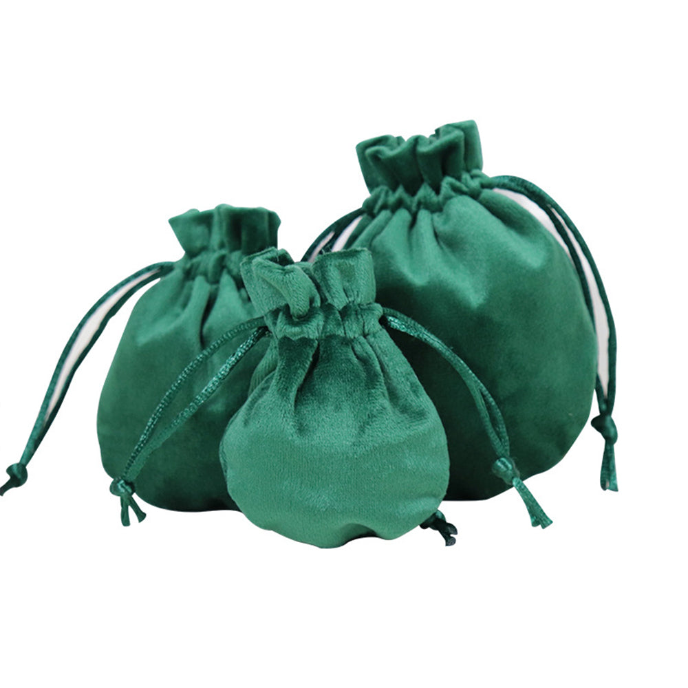 Bolsa de terciopelo verde con cordón, precio por 25 piezas