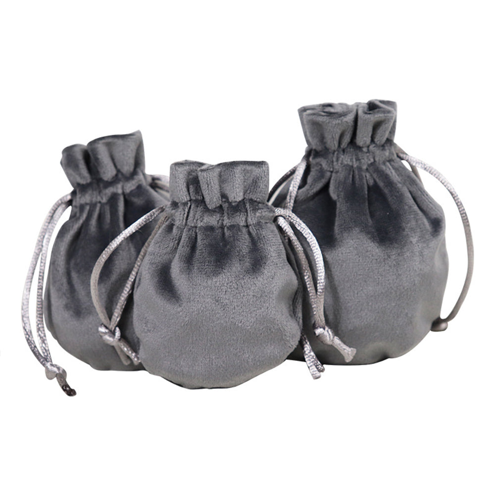 Bolsa de terciopelo gris con cordón, precio por 25 piezas