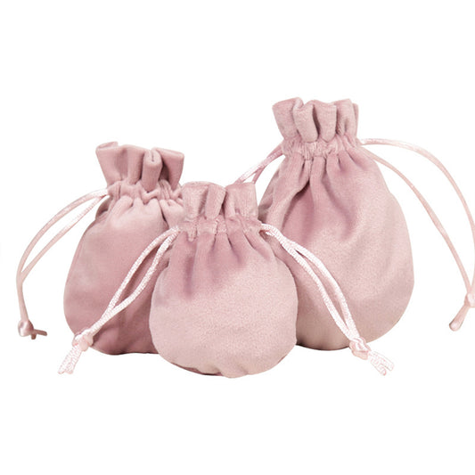 Bolsa de terciopelo rosa con cordón, precio por 25 piezas