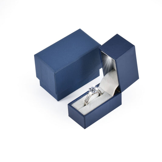 Mini cajas de anillo con luz LED azul, precio por 24 piezas