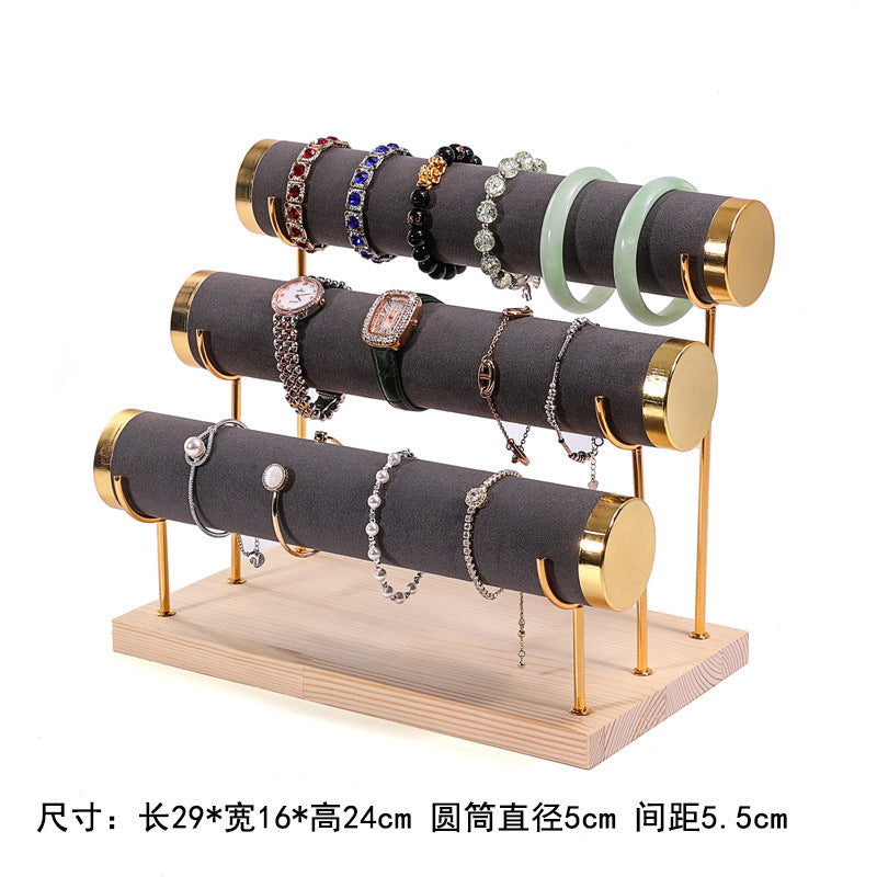 Creative jewelry rack wooden bracelet rack gold three-layer bracelet display rack display bracelet rack watch storage rack