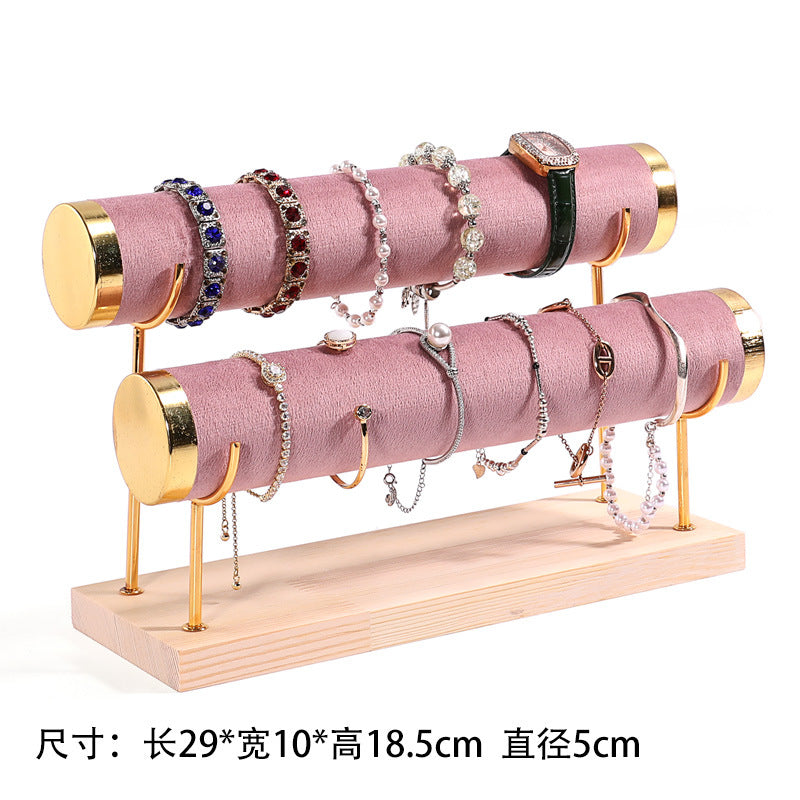 Creative jewelry rack wooden bracelet rack gold three-layer bracelet display rack display bracelet rack watch storage rack