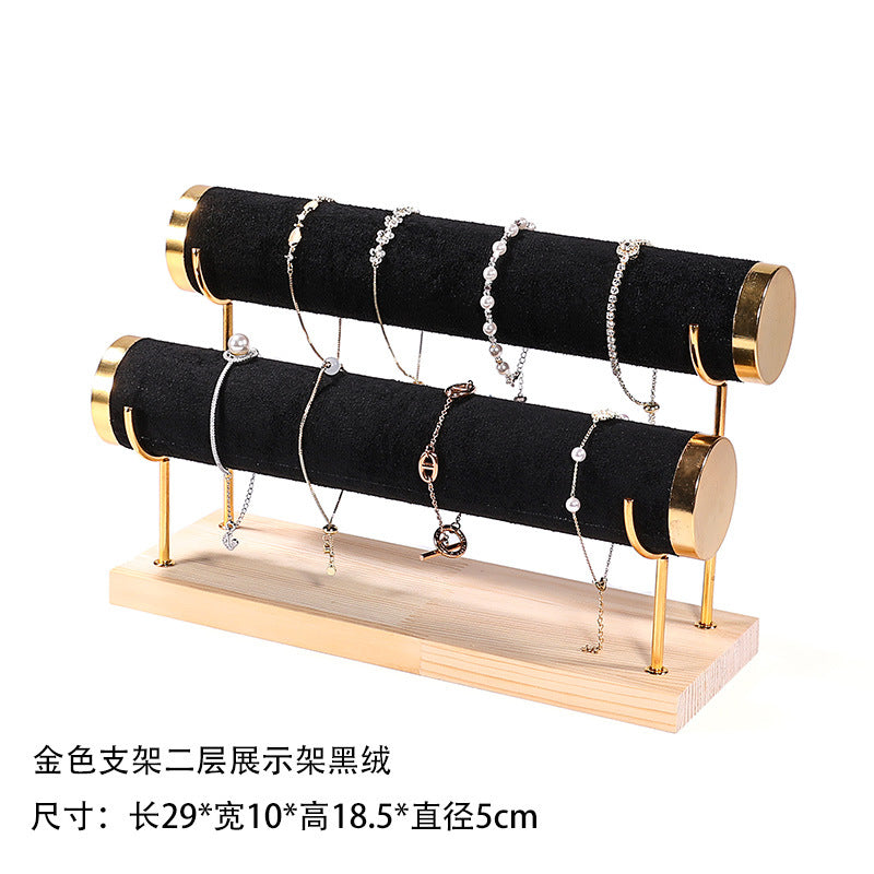 Creative jewelry rack wooden bracelet rack gold three-layer bracelet display rack display bracelet rack watch storage rack