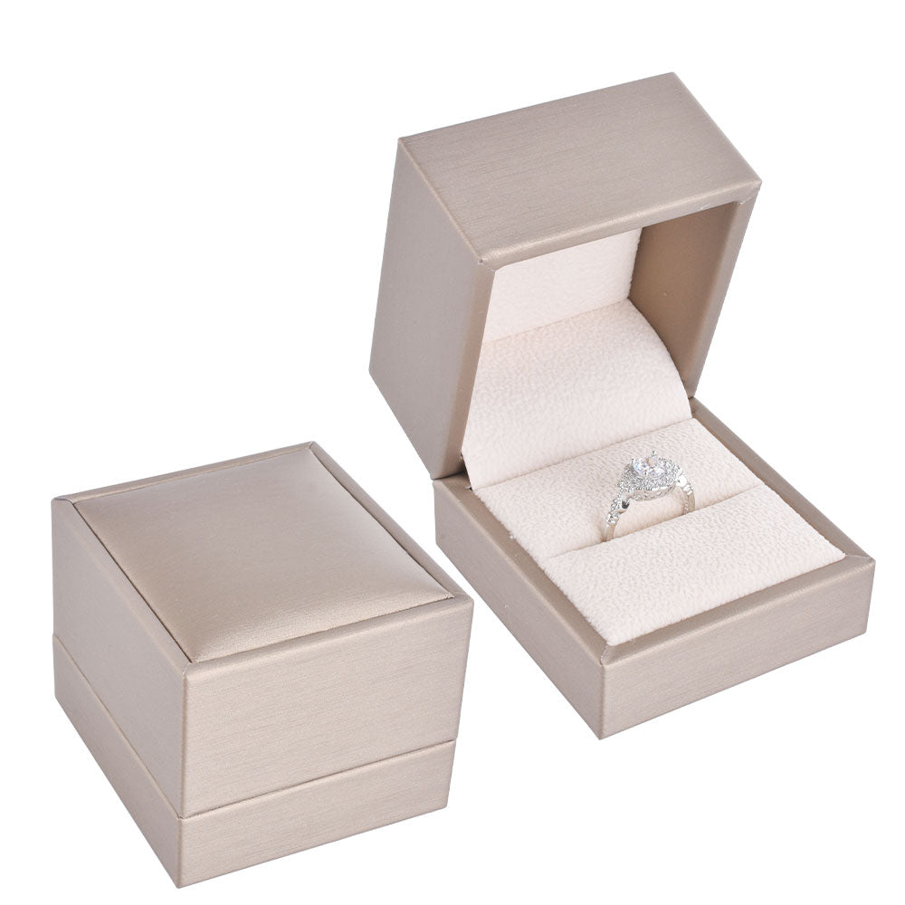 Cajas para anillos cubiertas de PU color champán, precio por 12 unidades