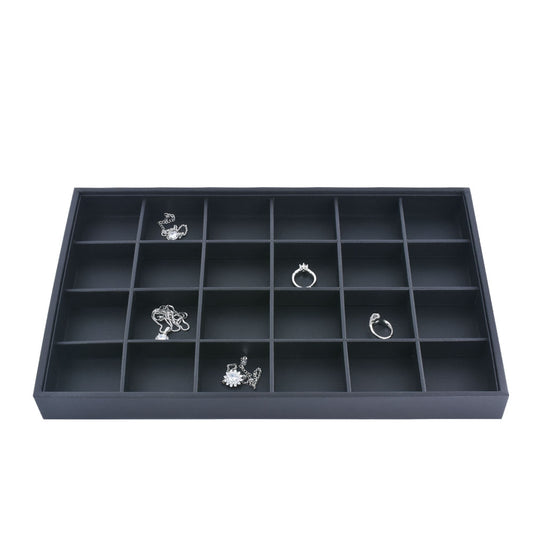 24 Squares Black PU Jewelry Tray