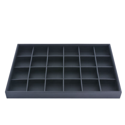 24 Squares Black PU Jewelry Tray