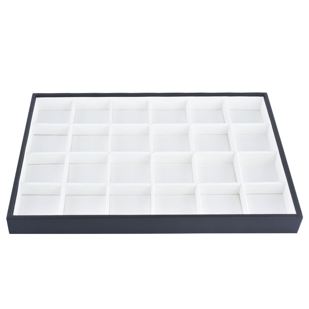 24 Squares White PU Jewelry Tray