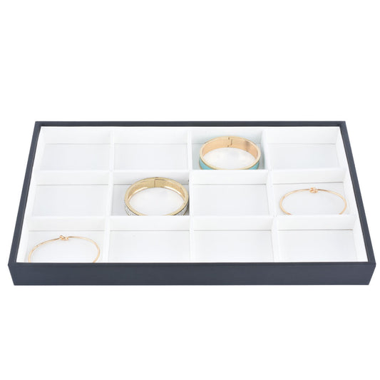 12 Compartment White PU Jewelry Display Tray