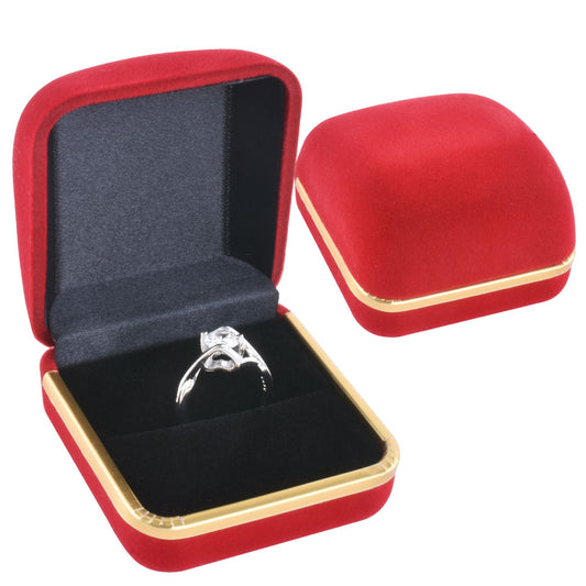 Cajas de anillos flocados rojos, precio por 48 piezas.