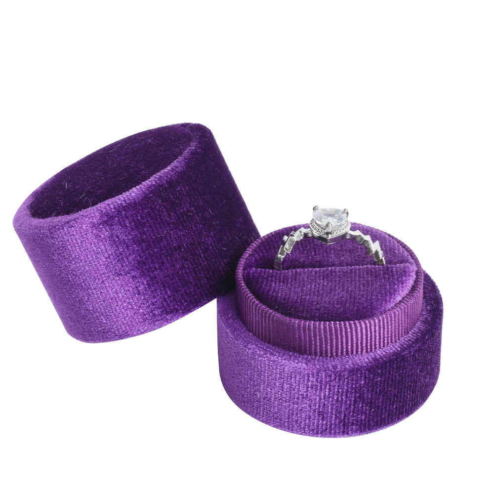 Cajas cilíndricas de terciopelo pequeñas de color morado