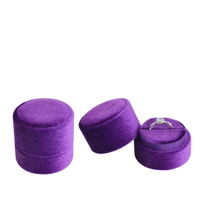 Cajas cilíndricas de terciopelo de color morado, pequeñas y modernas