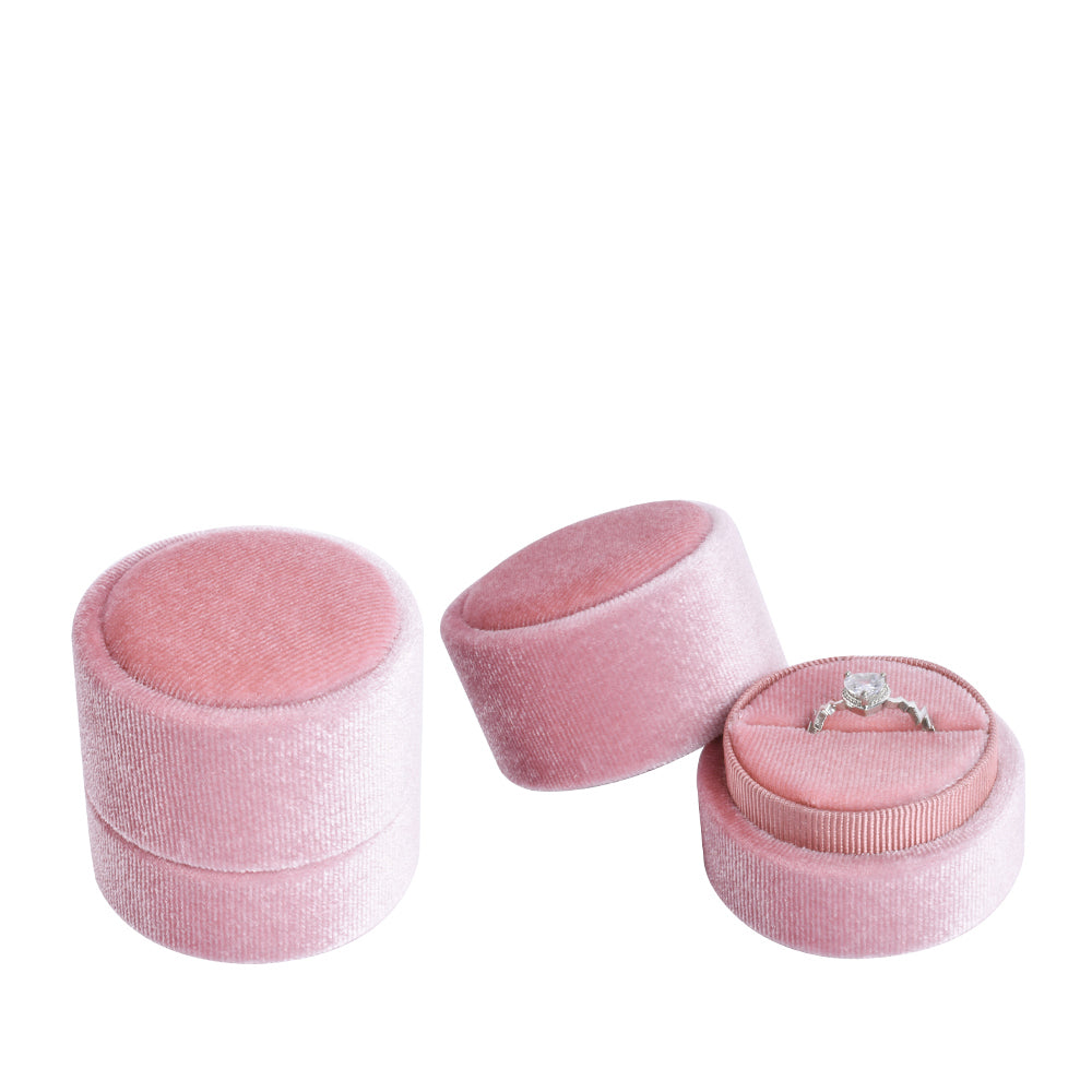 Cajas cilíndricas de terciopelo de color rosa, pequeñas y modernas