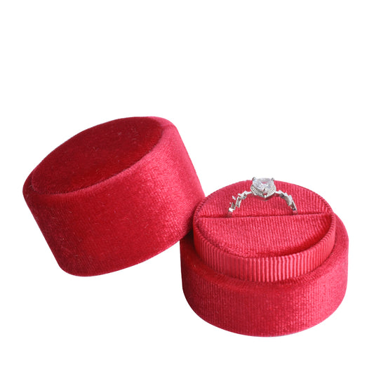 Red Color Small Fashion Cylindrical Velvet Boxes