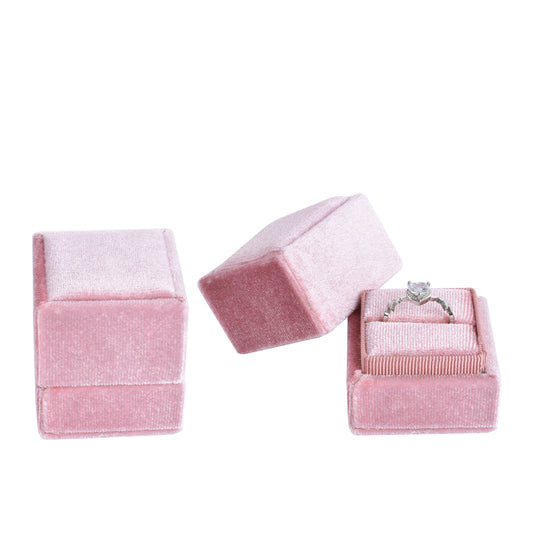 Cajas de terciopelo cuadradas pequeñas de moda rosa