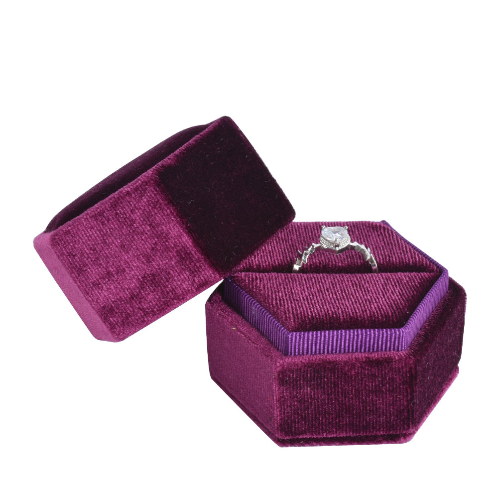 Tuscan Red Hexagonal Ring Velvet Box