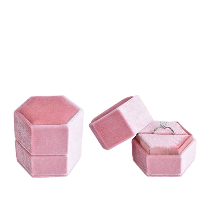 Pink Red Hexagon Ring Velvet Box