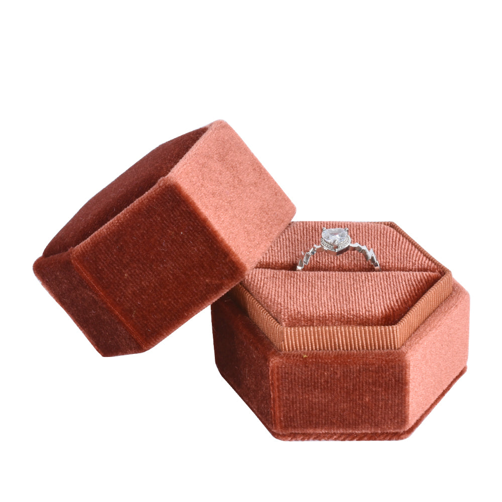 Brown Hexagonal Ring Velvet Boxes