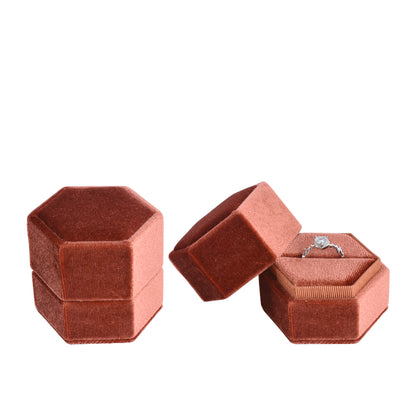 Brown Hexagonal Ring Velvet Boxes