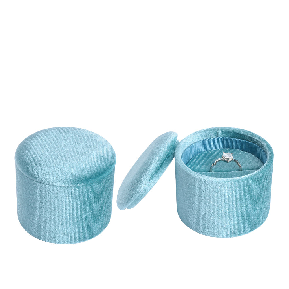 Light Blue Large Cylindrical Velvet Boxes