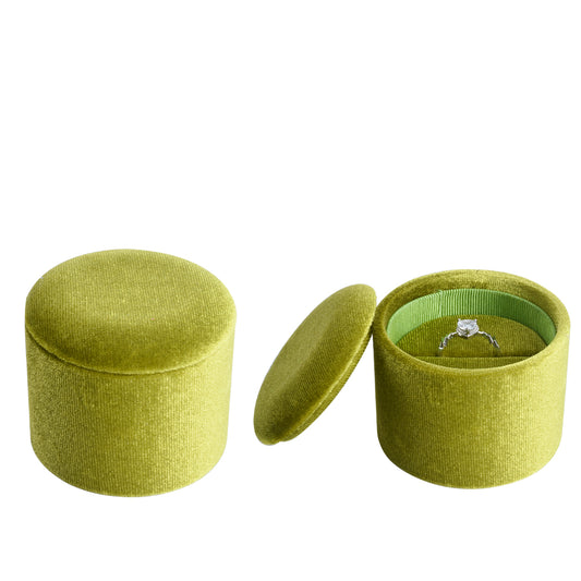 Green Large Cylindrical Velvet Boxes