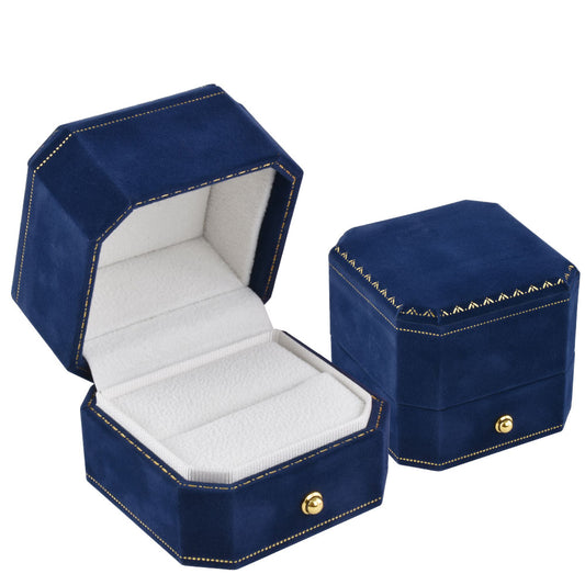 Cajas de lujo para anillos cubiertas de terciopelo azul, precio por 12 piezas