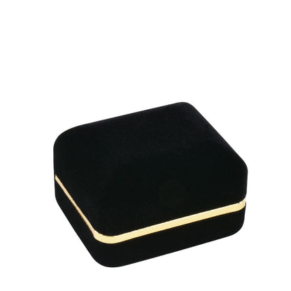 Cajas para anillos dobles de terciopelo negro con borde dorado, precio por 12 piezas