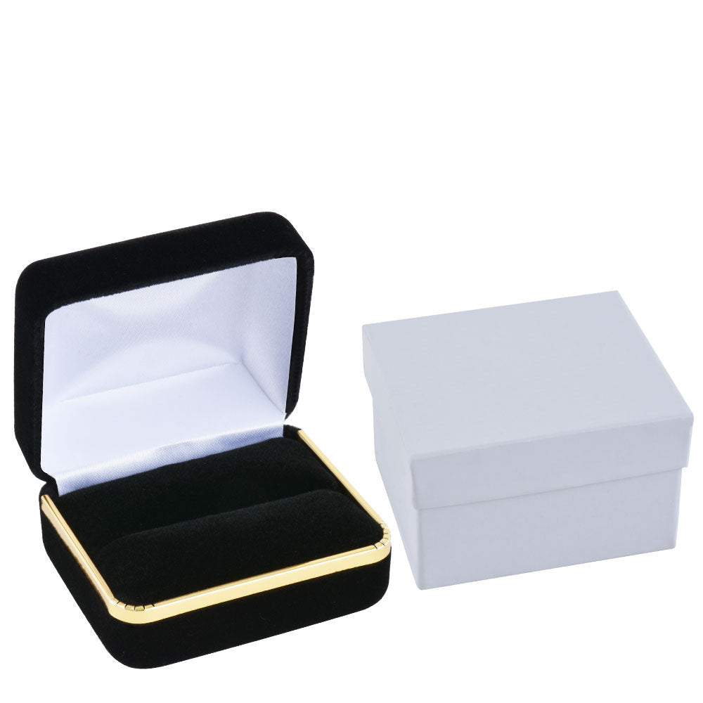 Cajas para anillos dobles de terciopelo negro con borde dorado, precio por 12 piezas