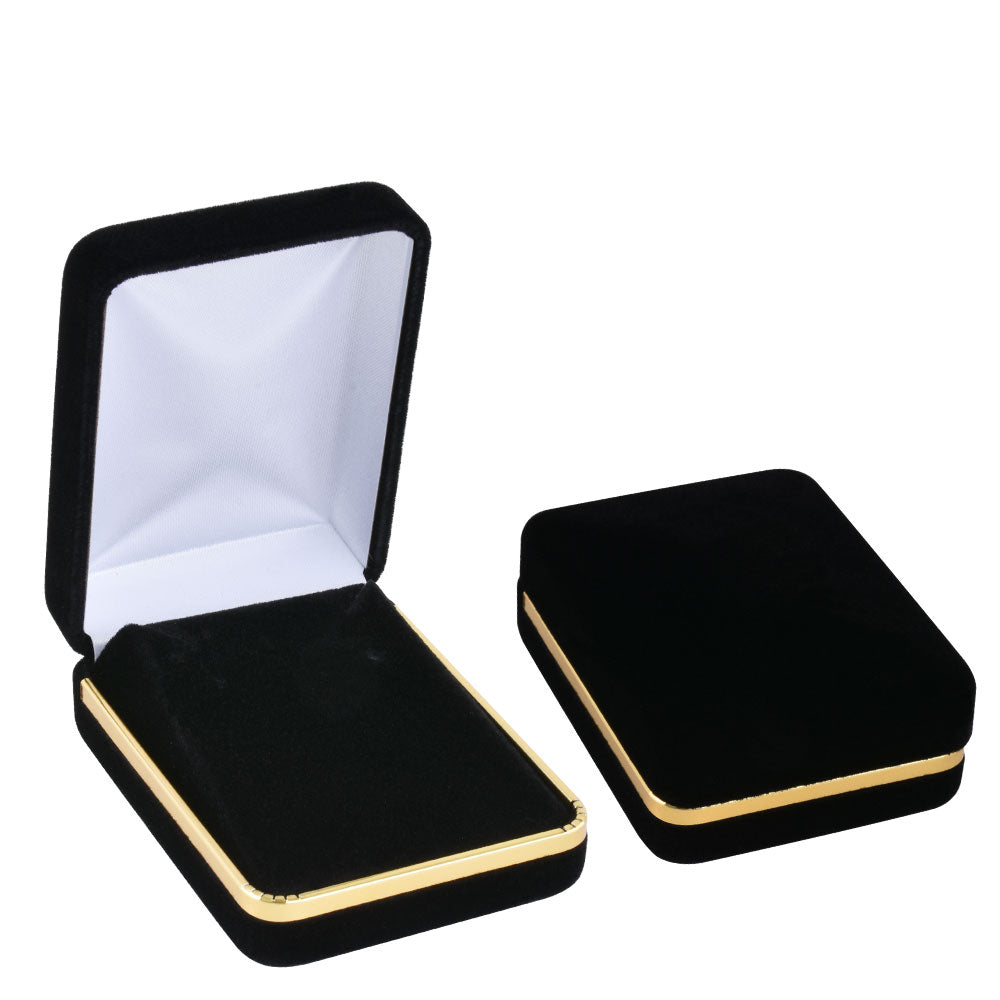 Cajas de terciopelo negro para collares y pendientes con adornos dorados, precio por 12 unidades