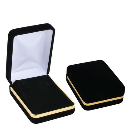 Black Velvet Pendant Earring Necklace Boxes With Gold Trim ，Price For 12PCS