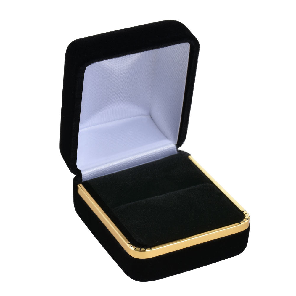 Cajas para anillos de terciopelo negro con borde dorado, precio por 12 piezas