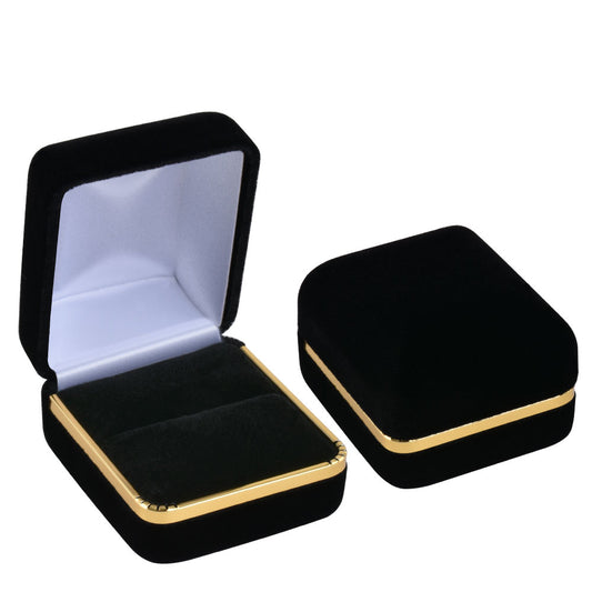 Cajas para anillos de terciopelo negro con borde dorado, precio por 12 piezas