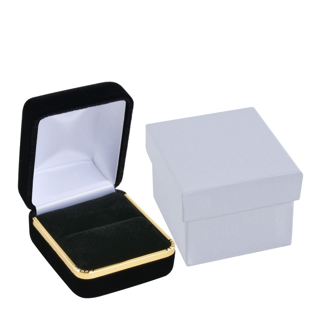 Cajas para anillos de terciopelo negro con borde dorado, precio por 12 piezas