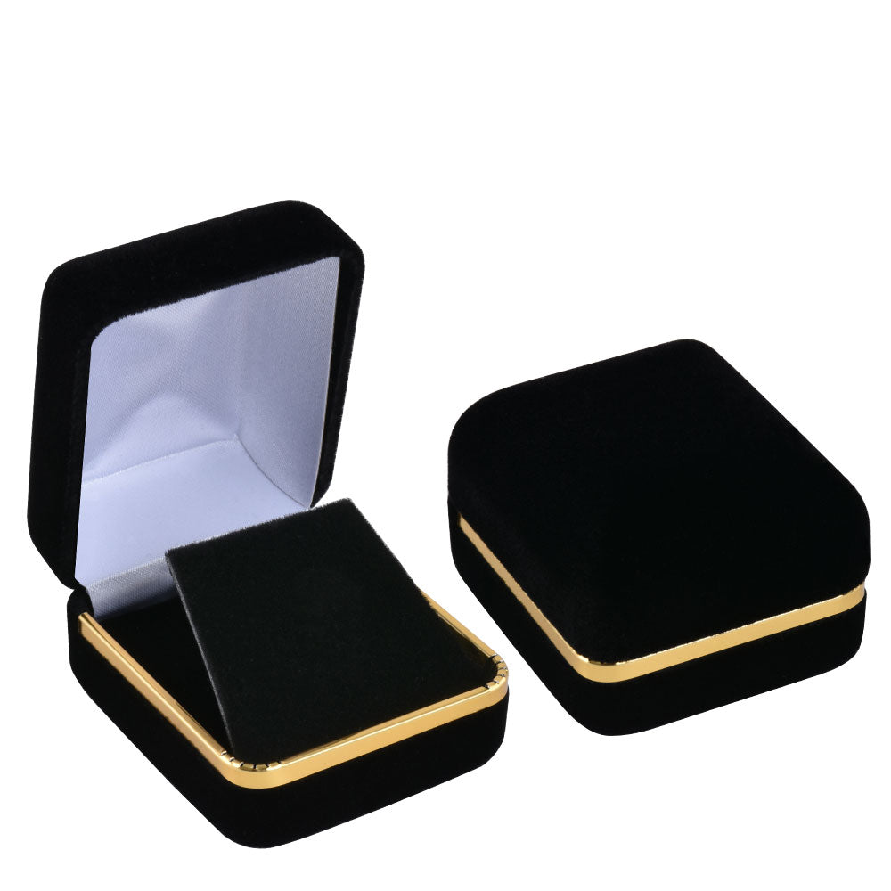 Cajas para pendientes de terciopelo negro con borde dorado, precio por 12 piezas