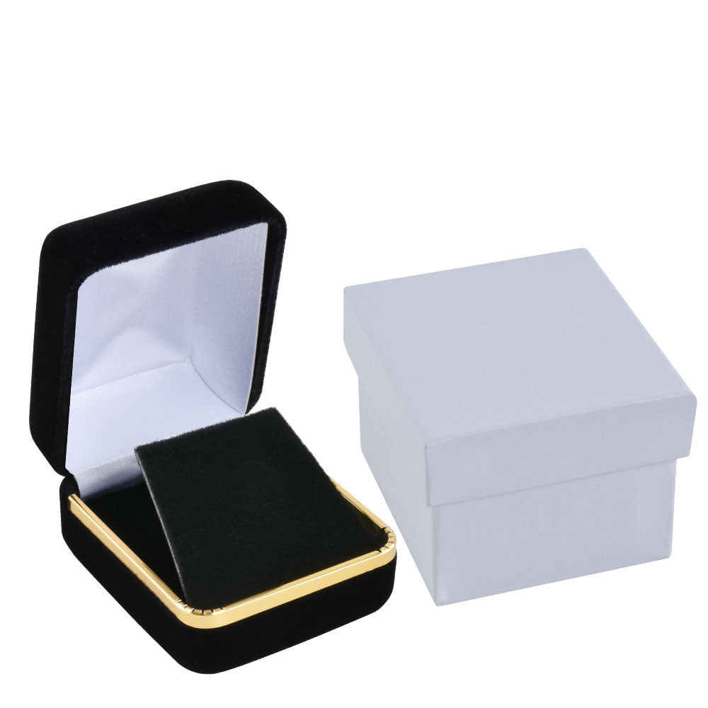 Cajas para pendientes de terciopelo negro con borde dorado, precio por 12 piezas