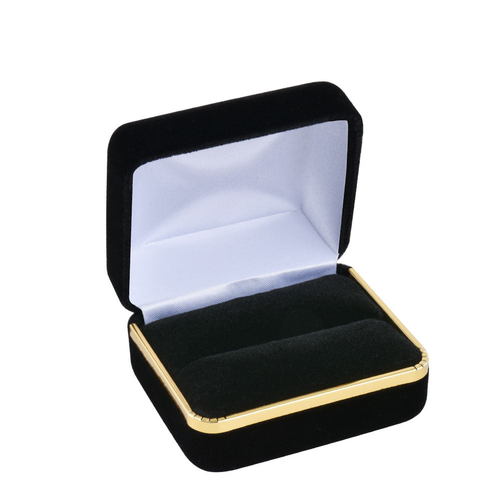 Cajas para anillos dobles de terciopelo negro con borde dorado, precio por 12 piezas