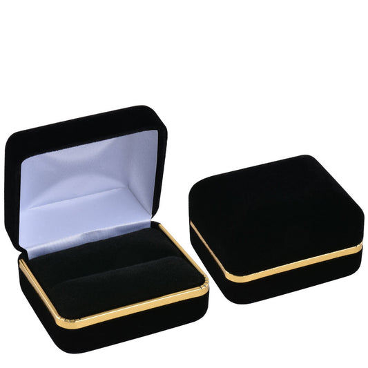 Cajas para anillos dobles de terciopelo negro con borde dorado, precio por 12 piezas