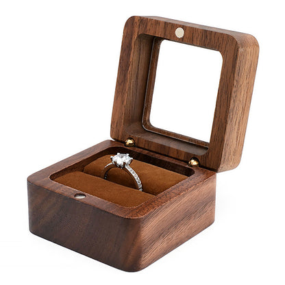 Caja cuadrada de madera para un solo anillo con ventana